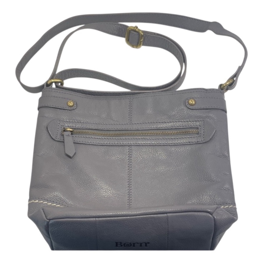Born Izabel Bucket Crossbody Shoulder Bag Charcoal Gray Purple Hue Leather